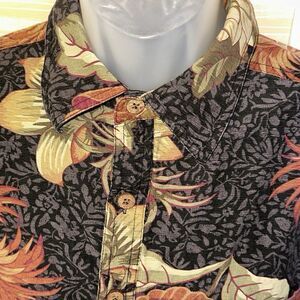 Island Republic Men's Black Floral Silk Blend Hawaiian Short Sleeve Shirt L 0598
